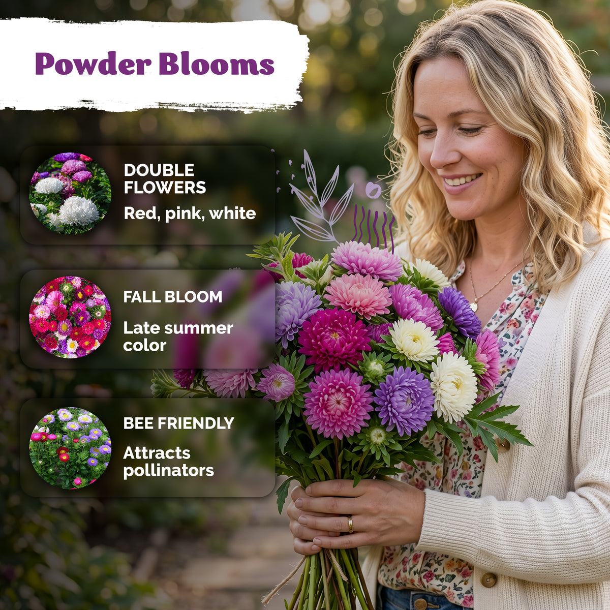 Mix Powder Puff China Aster Seeds