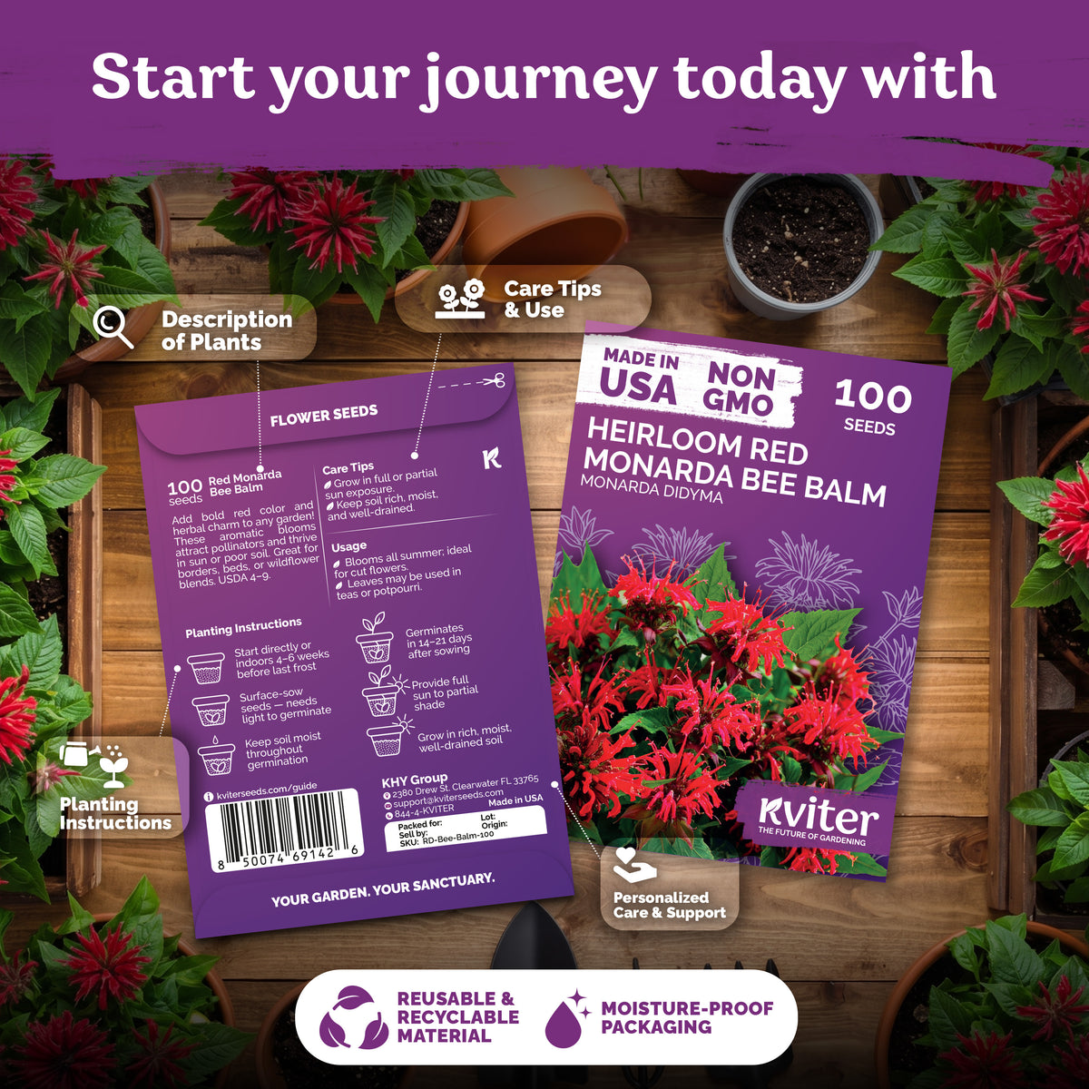 Red Monarda Bee Balm Seeds – kviterseeds.com – photo 2
